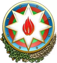 Ośmioramienna gwiazda symbolizuje osiem głównych grup narodów, liście dębu (sława), kłosy pszenicy (urodzaj) Godło Azerbejdżanu