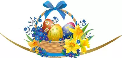 Wielkanocny koszyk Pisanki, zajączek, kurczaki